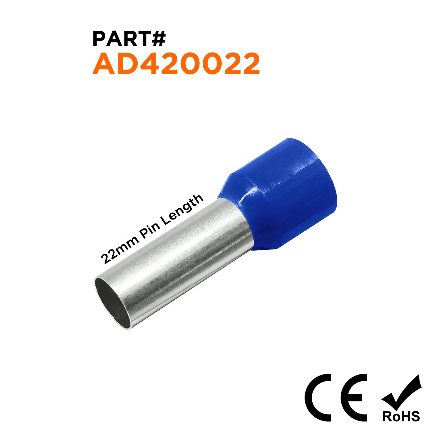AD420022 - 1 AWG (Small Diameter) Insulated Punteras, 22mm Pin, Azul, 50 piezas