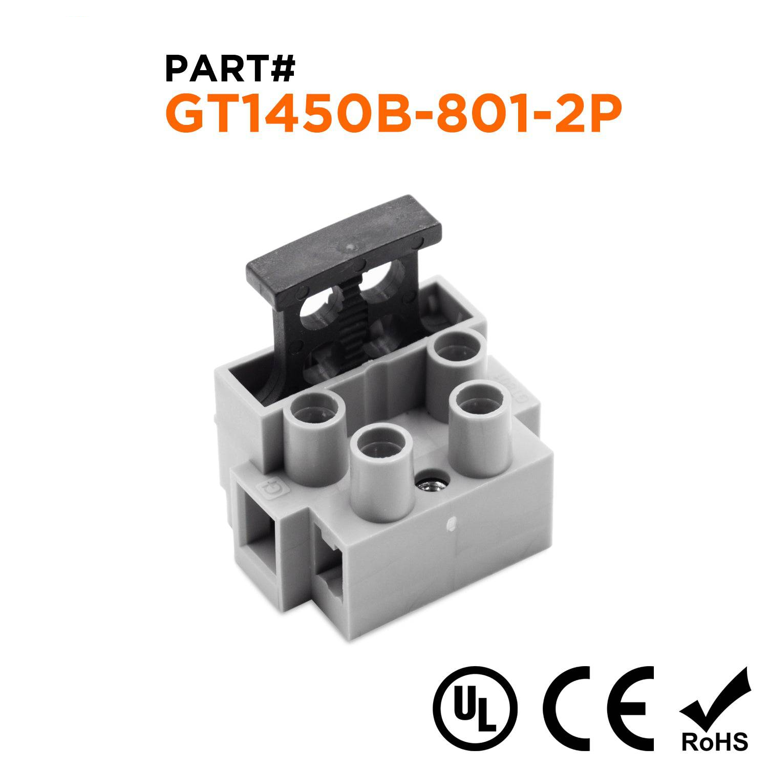 GT1450B-801-2P - Terminal Strip, 2 Poles, 10mm Pitch, UL Recognized, 1 Piece