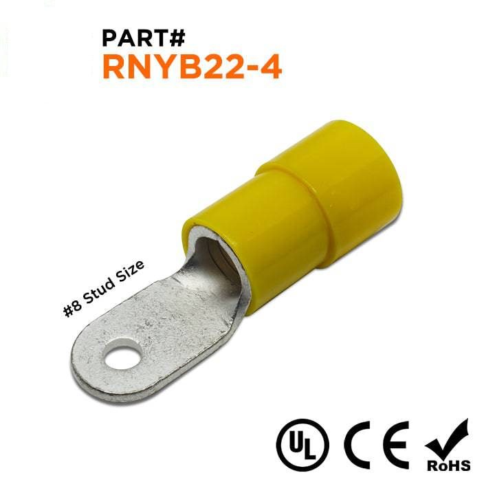 RNYB22-4 - 4 AWG Con aislamiento de nailon Terminales de anillo, #8 Orificio, 10 piezas