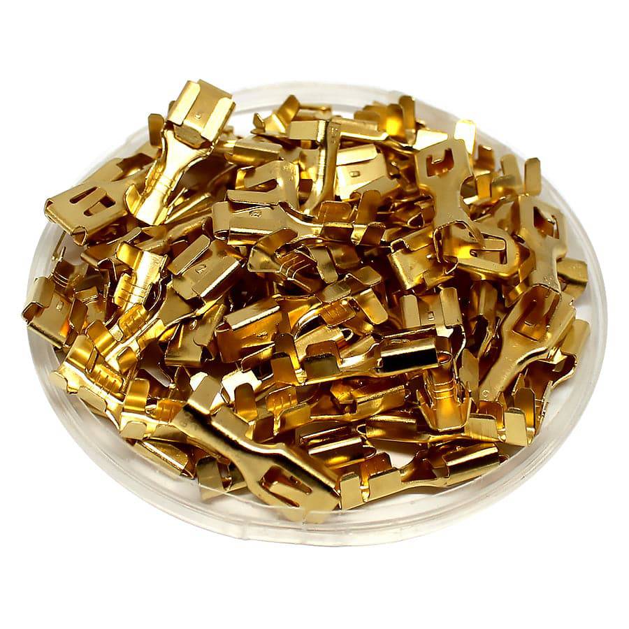 DJ621-F6.3C - 16 to 14 AWG Female Quick Disconnect, Brass, Locking Tab, 100 Pieces