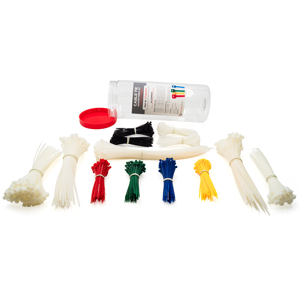 CT1200KIT - 1,150 pieza Bridas Assortment Kit, De nailon, 18-50lb Tensile, 1 Kit
