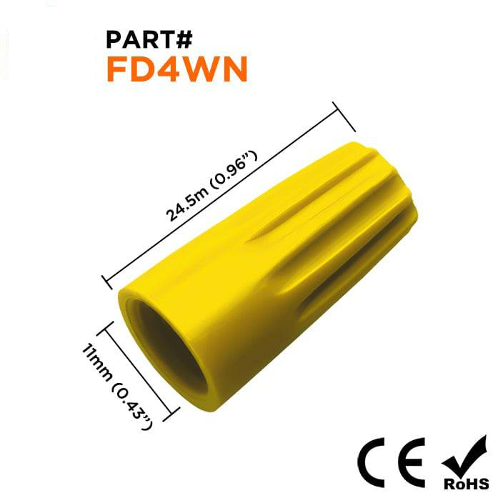FD4WN - Twist-On Conductor Cap Conector, 18-12 AWG, Amarillo, 100 piezas