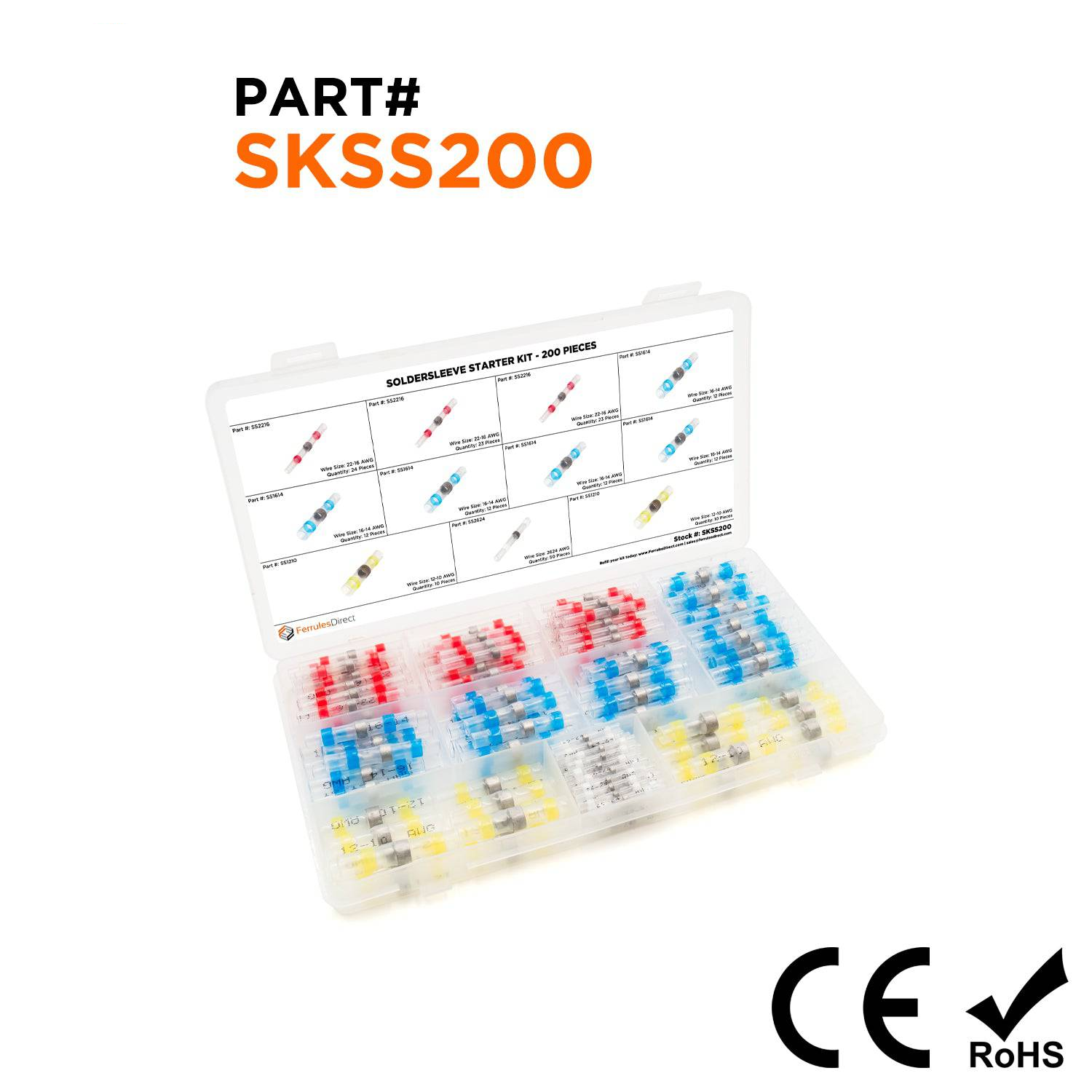 SKSS200 - 26 a 10 AWG Termorretráctiles Solder Seal Conectores Mini Kit, 200 piezas, IP67 Impermeable, 1 Kit