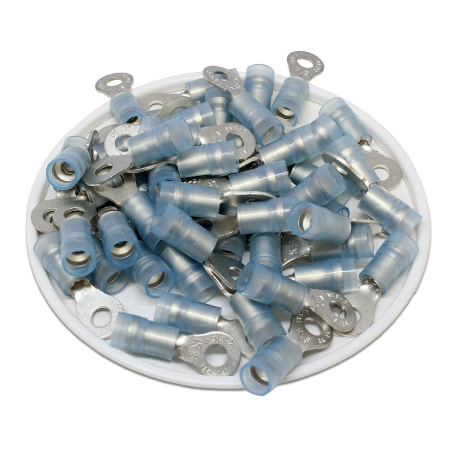 RNYDL2-3.7 16 to 14 AWG Nylon Insulated Ring Terminals, #6 Stud, Double Crimp, 100 Pieces