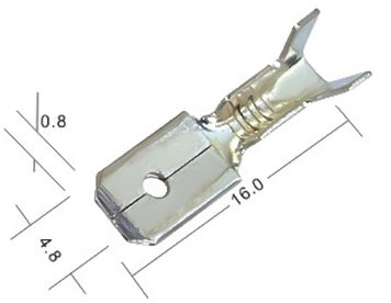 DJ616-4.8x0.8B-T - 18 to 16 AWG Male Quick Disconnects, Tin Plated Brass, NEMA Tab: 4.8, 100 Pieces