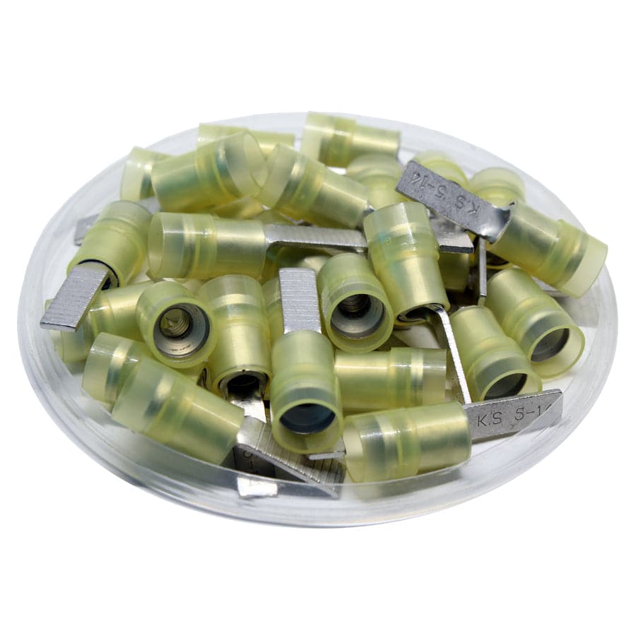 DBNYD5-14 - 12 to 10 AWG Nylon Flat Blade Terminals, Double Crimp, Yellow 14mm Pin, 50 Pieces