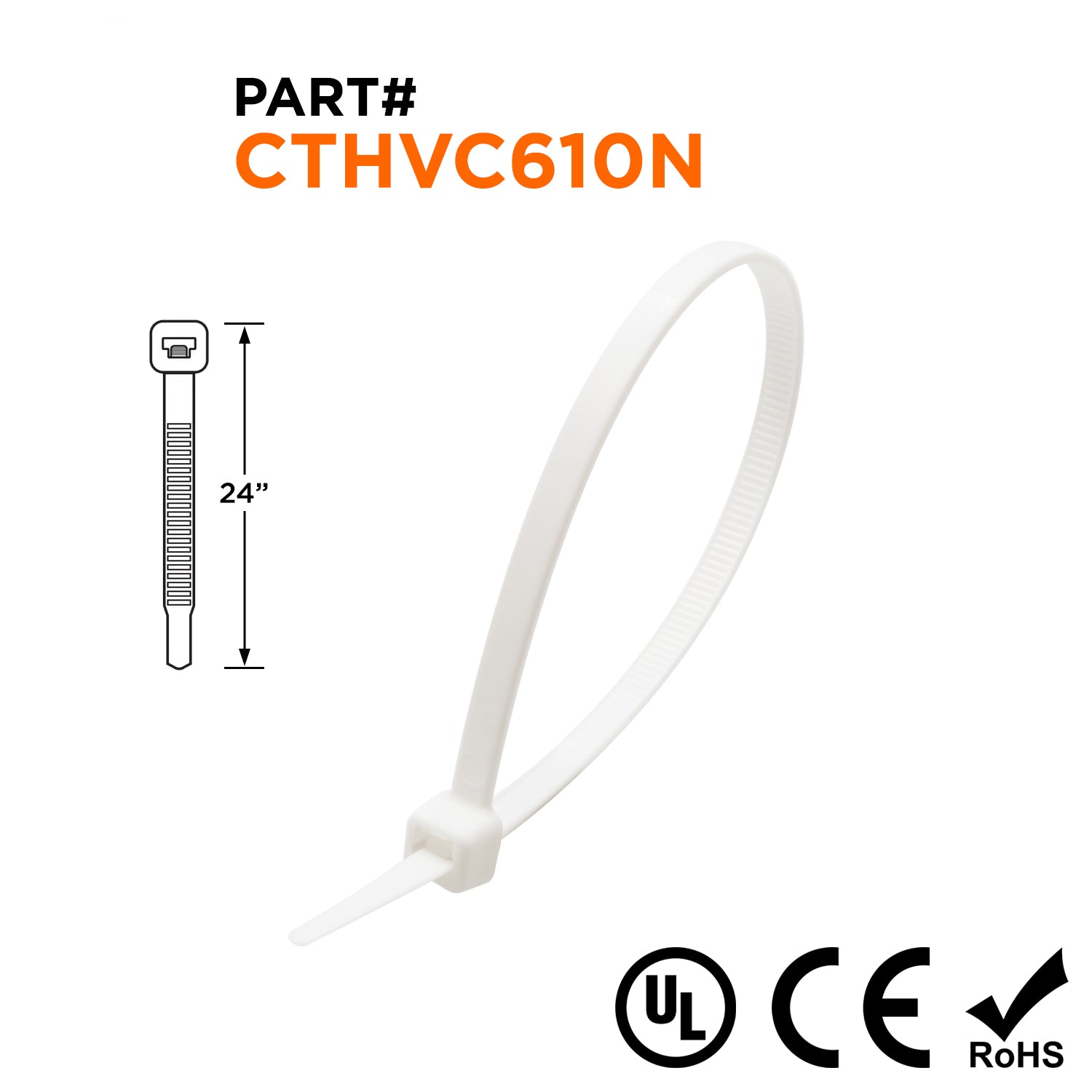 CTHVC610N - 24" Nylon Duct Straps, 175-lb Tensile, Natural, HVAC Ties, 50-Pack