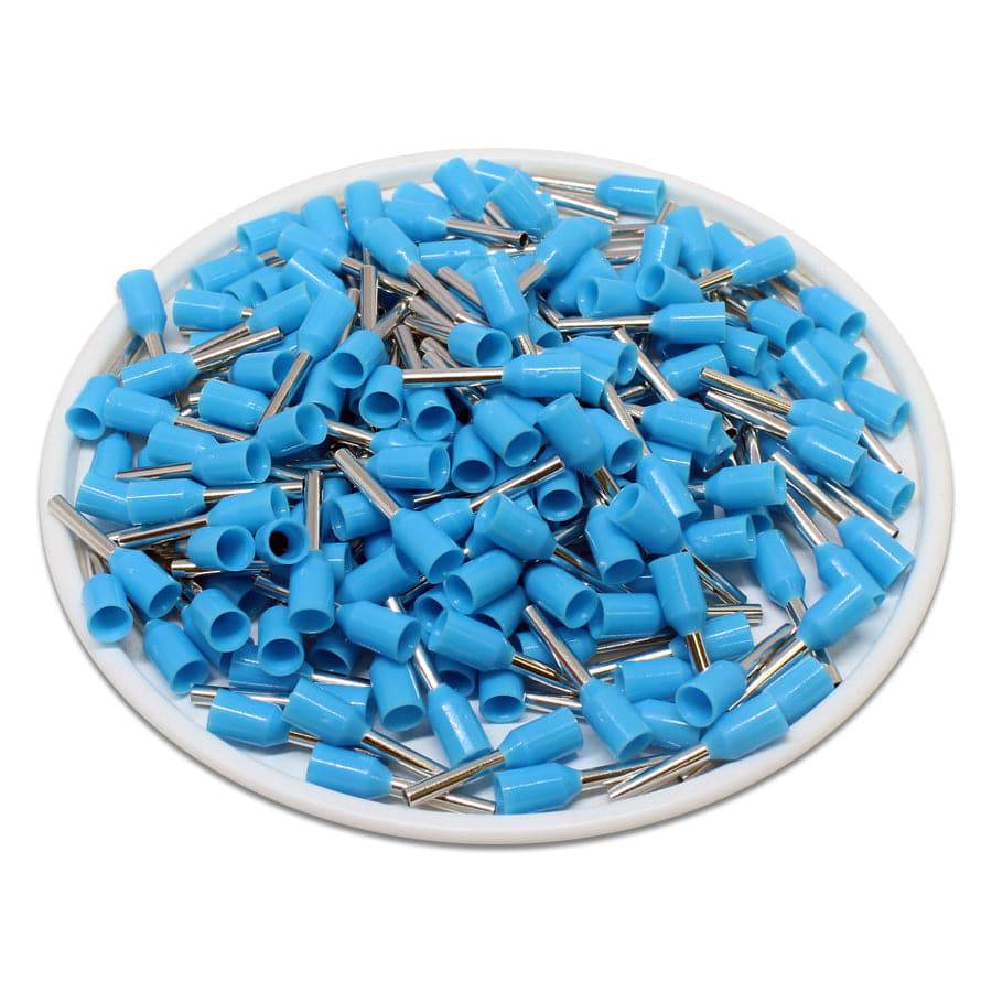 AT07508 - 20 & 18 AWG Single Insulated Wire Ferrules, 8mm Pin, Light Blue, UL Recognized, 500 Pieces