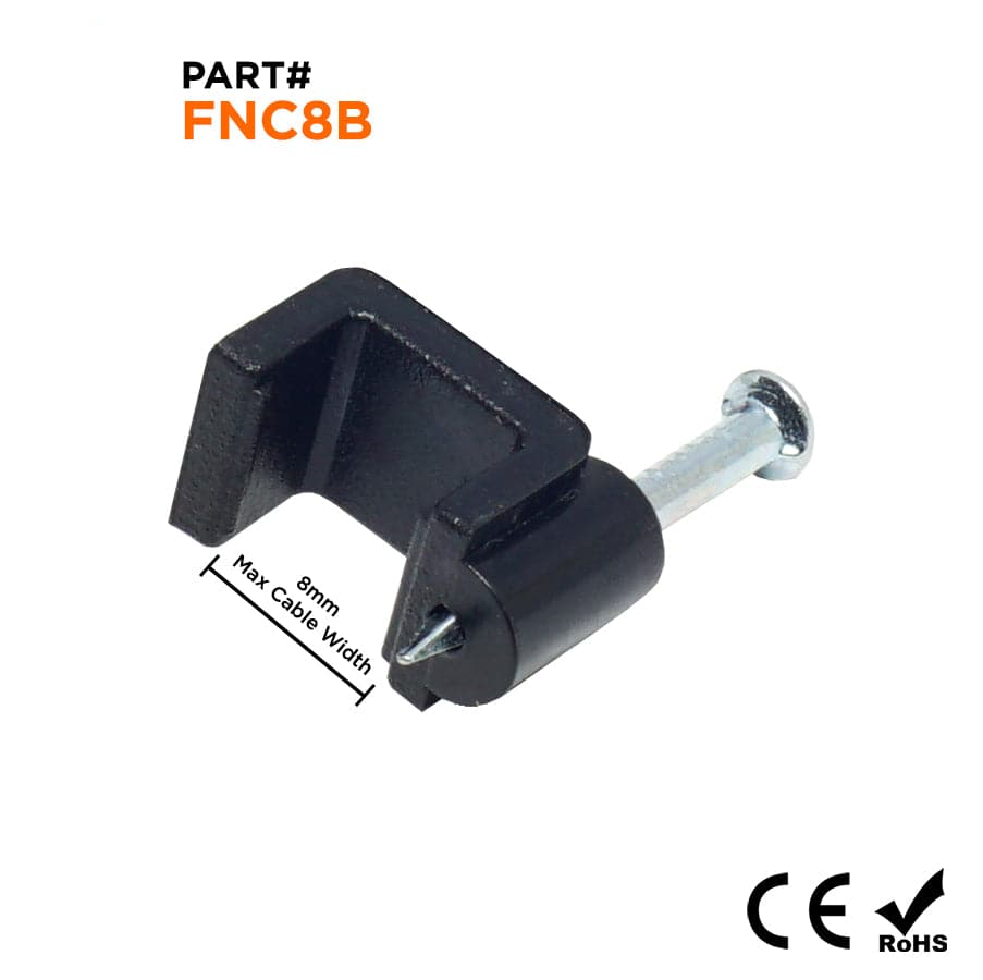 FNC8B - Flat Nail Cable Clip - Negro - 8mm