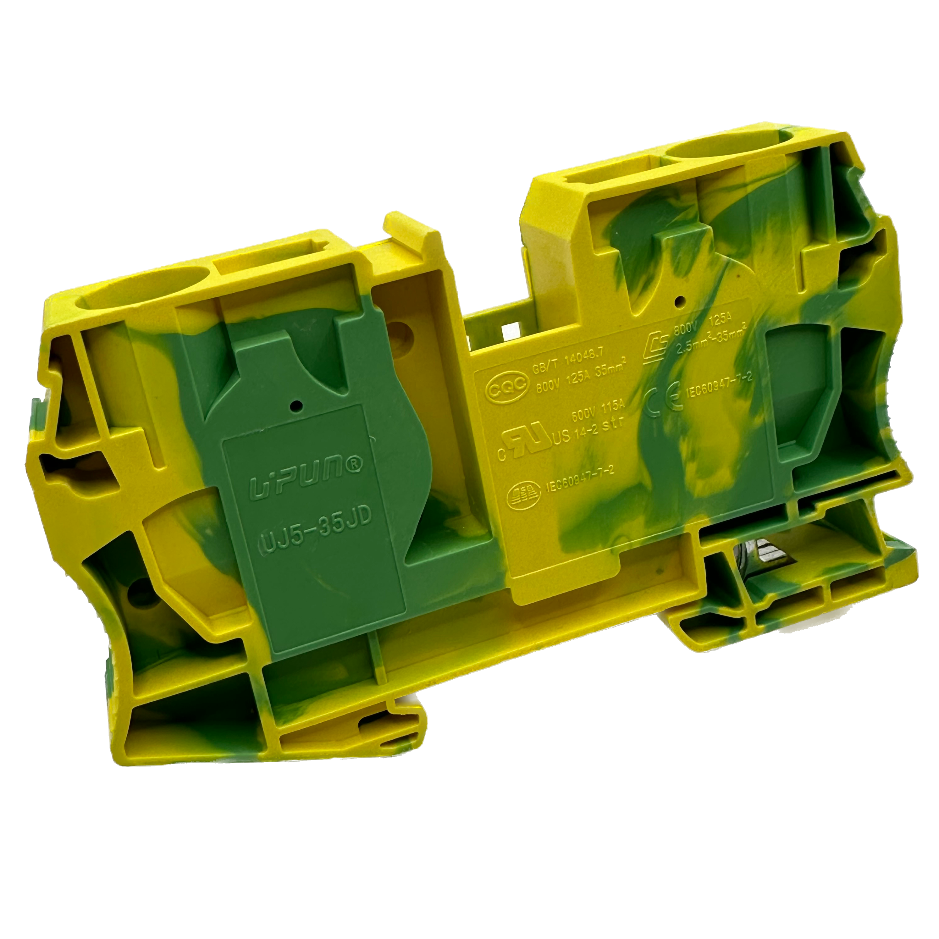 UJ5-35JD - 14 to 2 AWG Spring Cage Terminal Block, Ground, UL Approved, 1 Piece