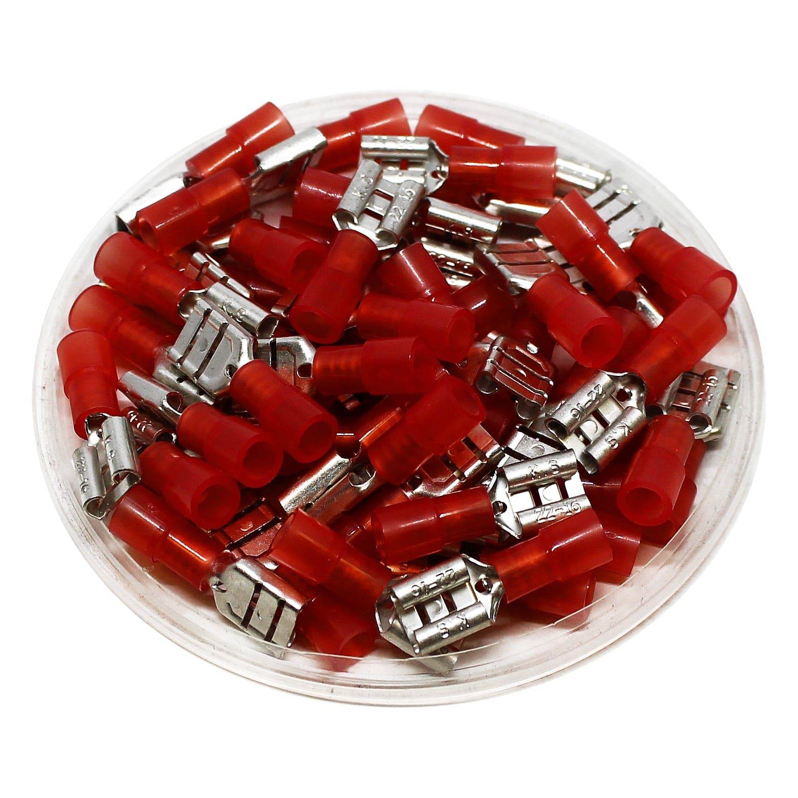 FDNY1-250 - 22 to 16 AWG Nylon Insulated Quick Disconnects, Female, Red, 100 Pieces