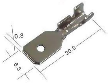 DJ616-6.3x0.8A-T - 22 to 20 AWG Male Quick Disconnects, Tin Plated Brass, 6.3 NEMA Tab, 100 Pieces