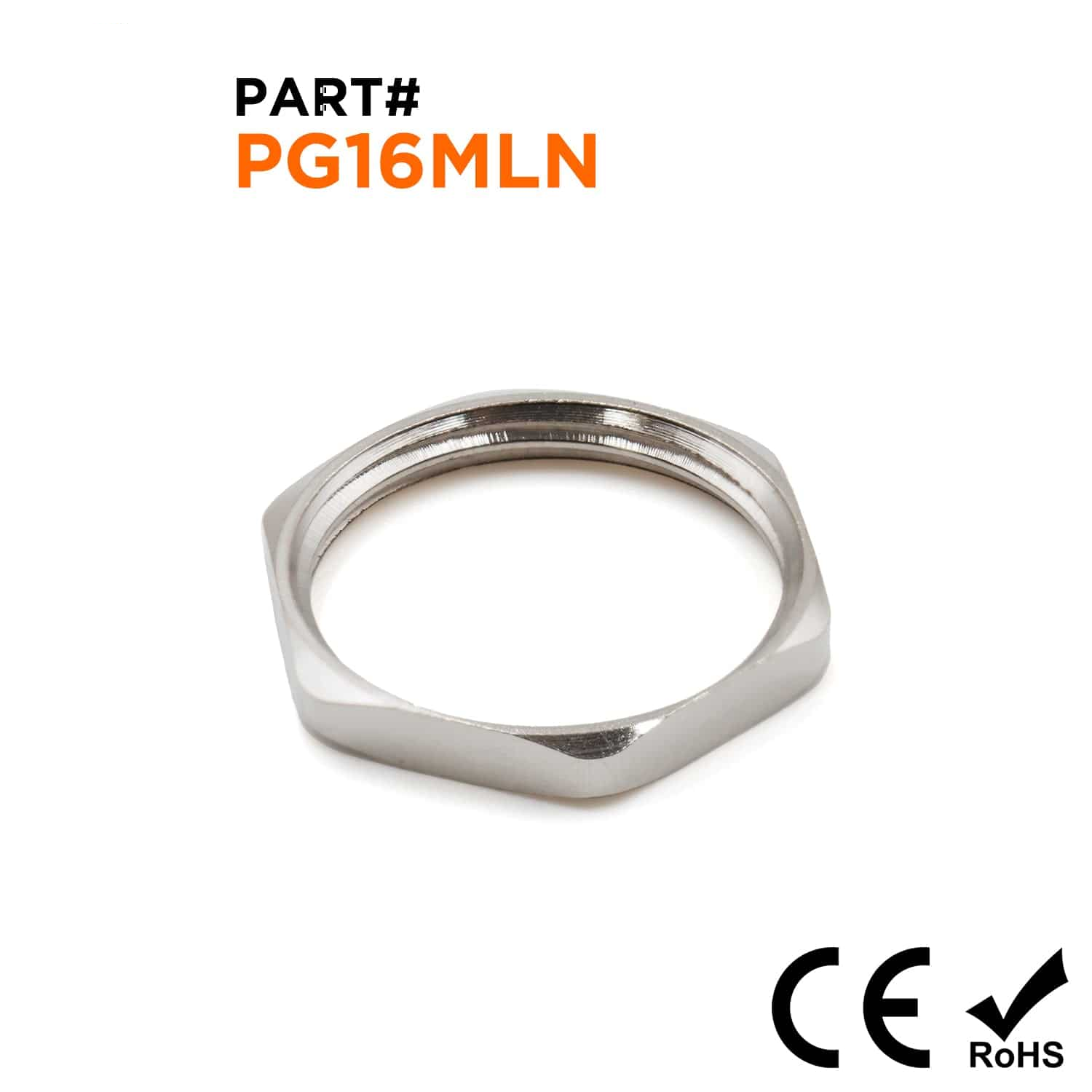 PG16 Lock Nut for Cable Glands, Nickel Plated Brass - 1 Piece - PGC16MLN