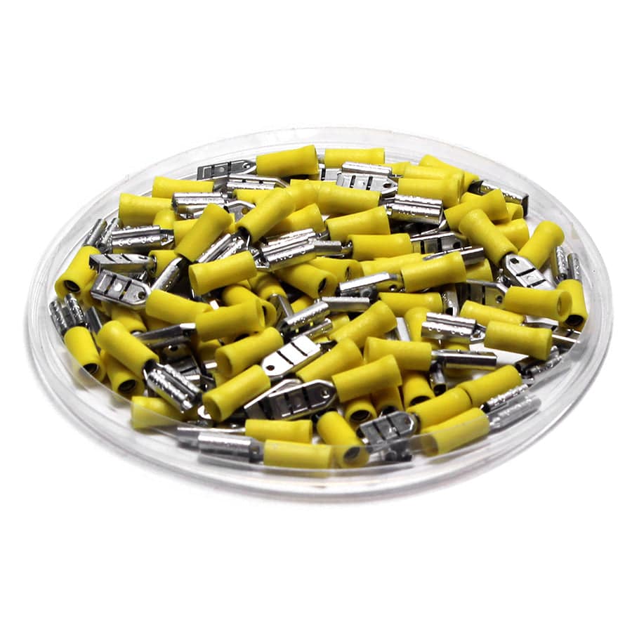 FDD05-110(8) - 26 to 22 AWG Vinyl PVC Insulated Quick Disconnects, Female, Double Crimp, 100 Pieces