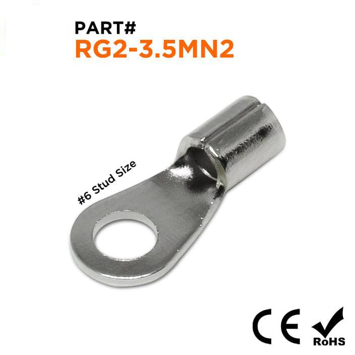 RG2-3.5MN2 - 16 to 14 AWG High Temperature Ring Terminals, #6 Stud, Steel, 900°F, 100 Pieces