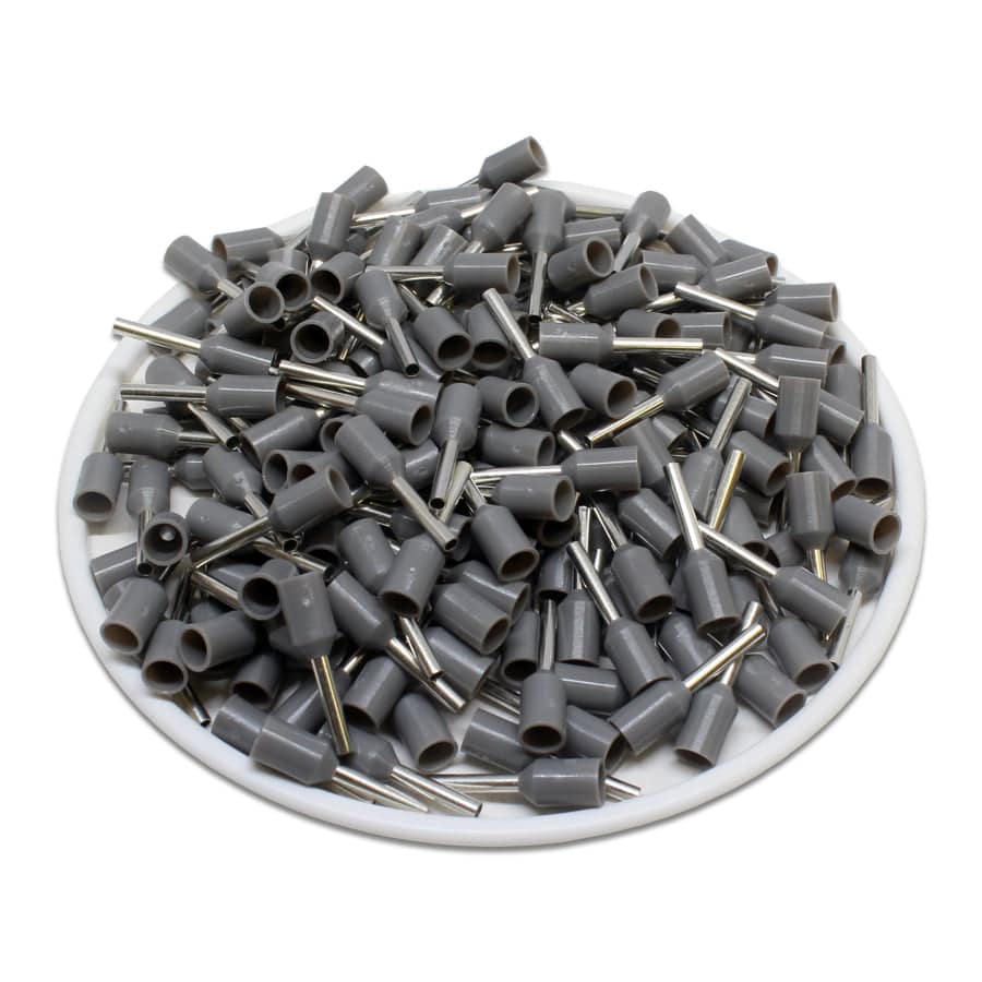 AD07508L - 20 & 18 AWG Insulated Wire Ferrules, 8mm Pin, Gray, Wide Collar, UL Recognized, 500 Pieces