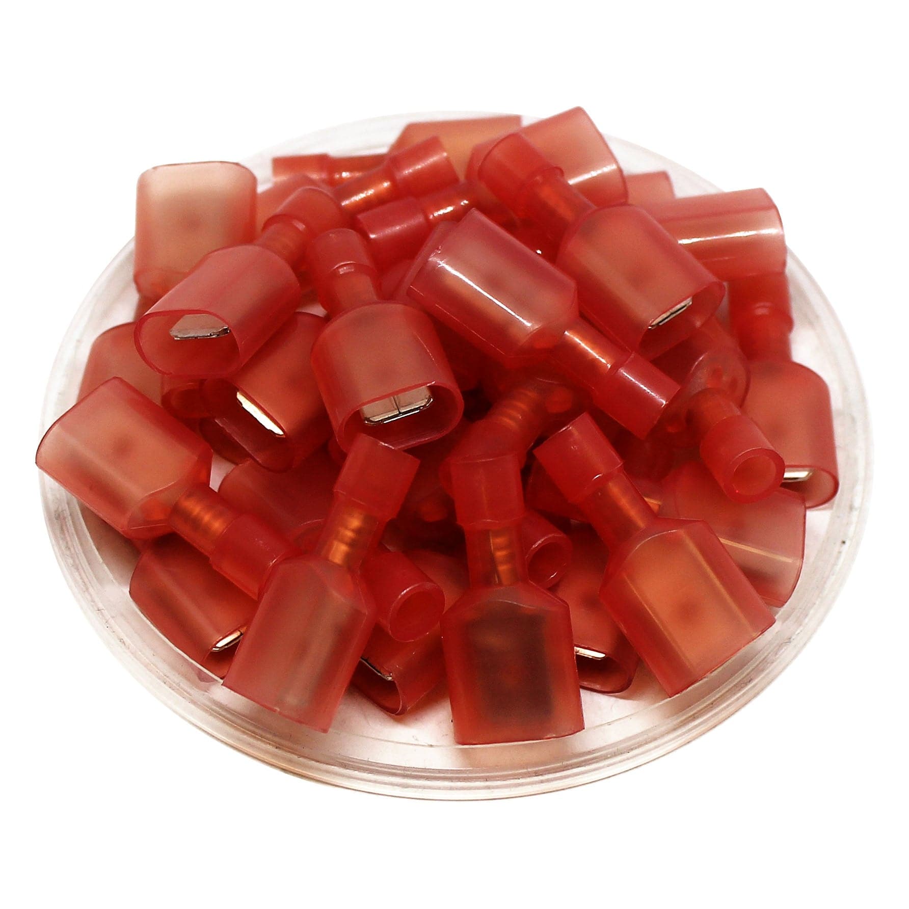 MDFN1-250 - 22 a 16 AWG Con aislamiento de nailon Terminales de desconexión rápida, Male, Totalmente aislados, Rojo, 100 piezas