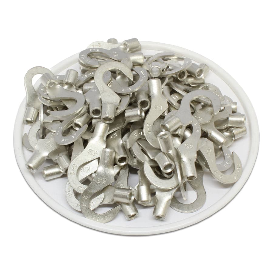 16-14 AWG Non Insulated Hook Terminals, 1/4" Stud, Brazed Seam, UL, - HNB2-6
