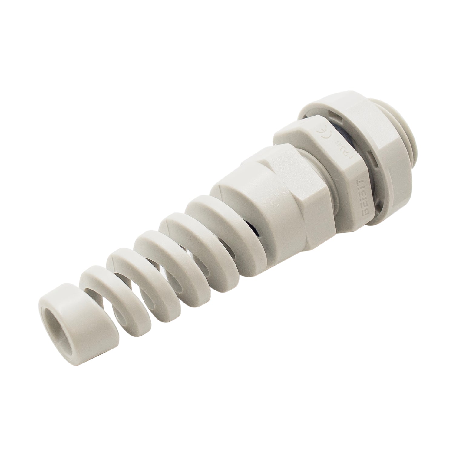 N3808SRGY - 3/8" NPT Thread Nylon Cable Gland with Strain Relief, Gray, Range: 3/16" to 5/16", UL Listed, IP68, IP69K - 1 Piece