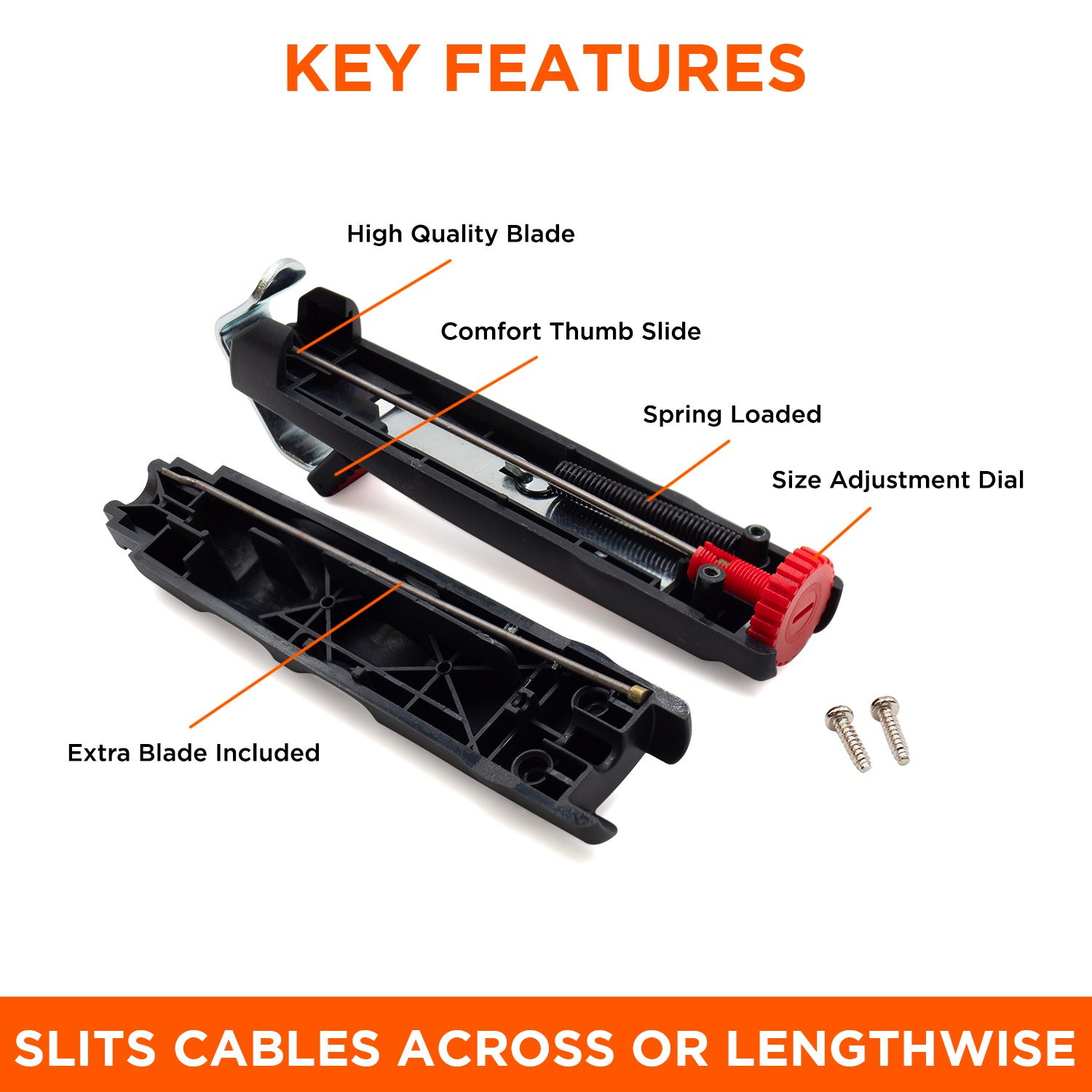 12-6 AWG Wire Slitting Tool, Heavy Duty, Spring Loaded, Adjustable, Comfort Grip - FD3107