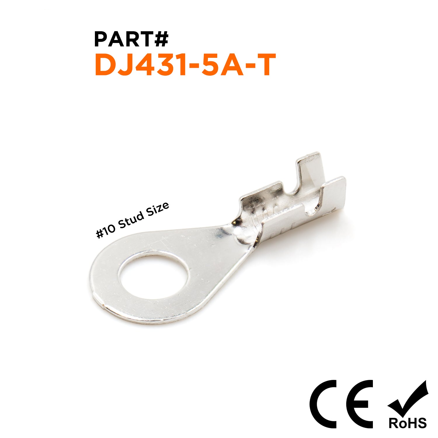 DJ431-5A-T - 22 a 20 AWG Terminales de anillo, #10 Orificio, Estañado Brass, Open Barrel, 100 piezas