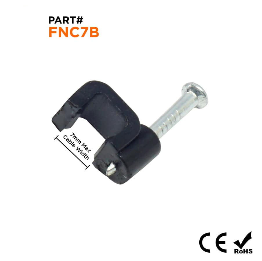 FNC7B - Flat Nail Cable Clip - Black - 7mm