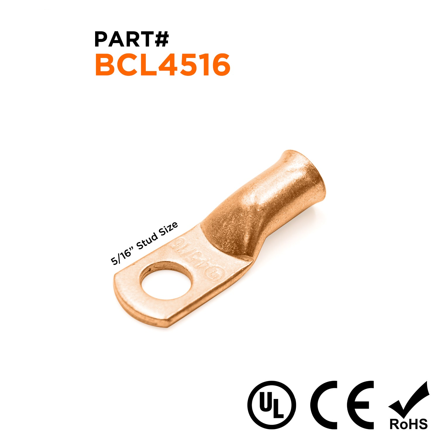 BCL4516 - 4 AWG Copper Battery Cable Lugs, Terminal Lugs, 5/16" Stud, 1 Piece