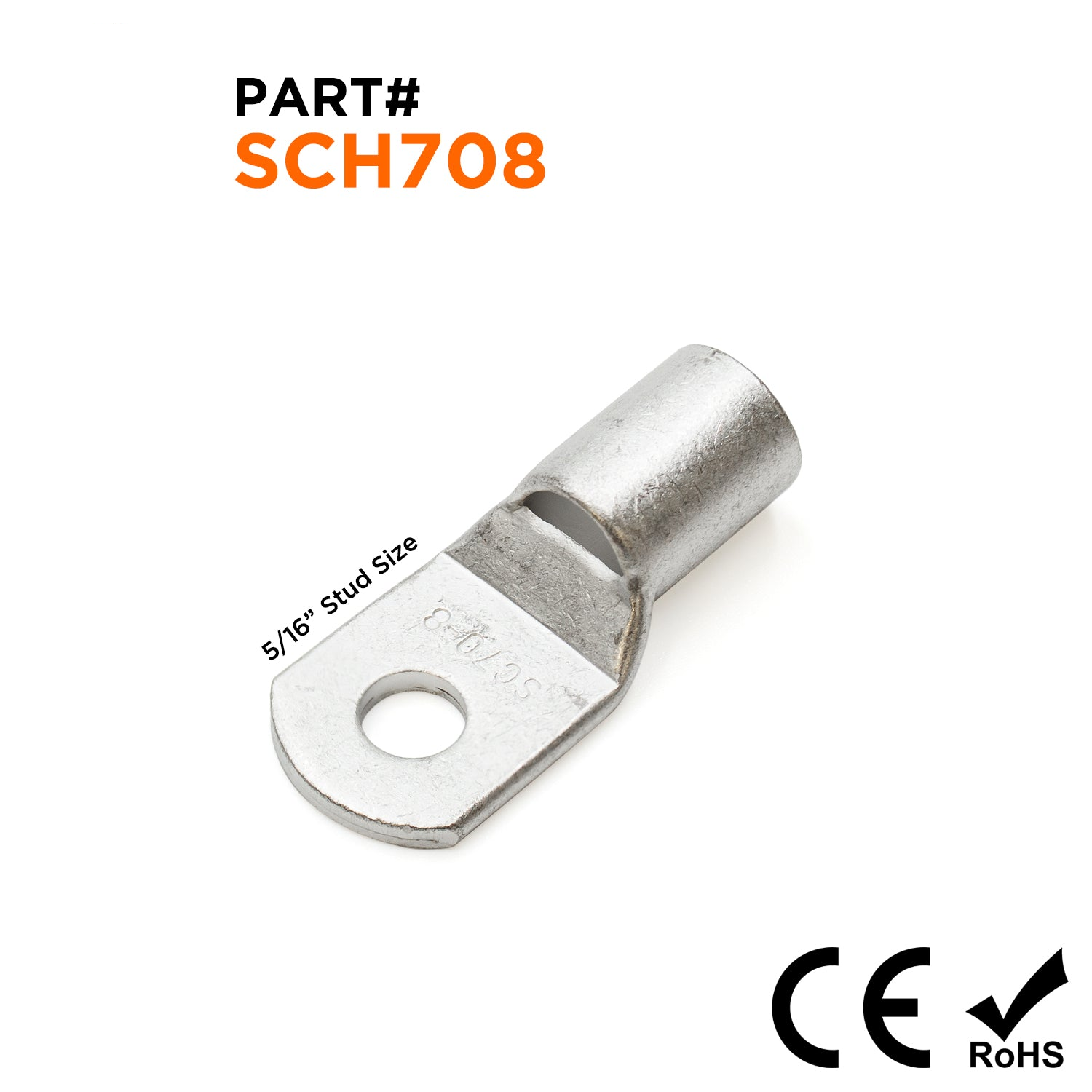 SCH708 - 2/O AWG Sin aislamiento Tubular Ring Lugs, 5/16" Orificio, 10 piezas