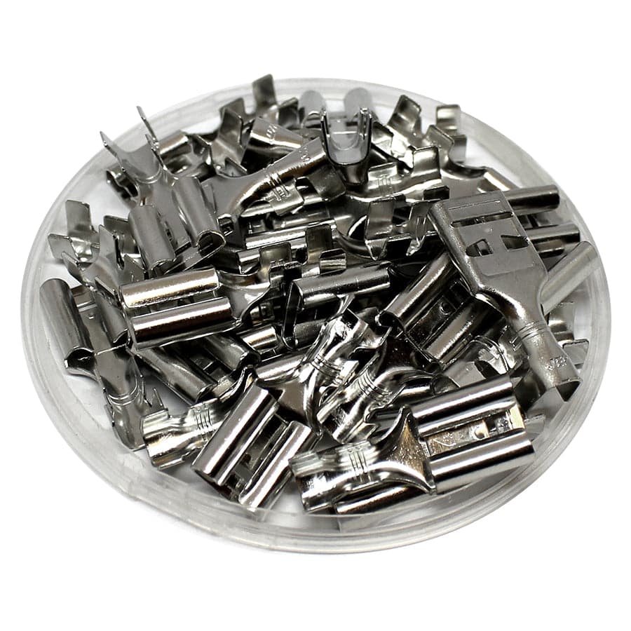 DJ621-D9.5x1.2D-T - 14 to 12 AWG Female Quick Disconnects, No Locking Tab, Open Barrel Style, 50 Pieces