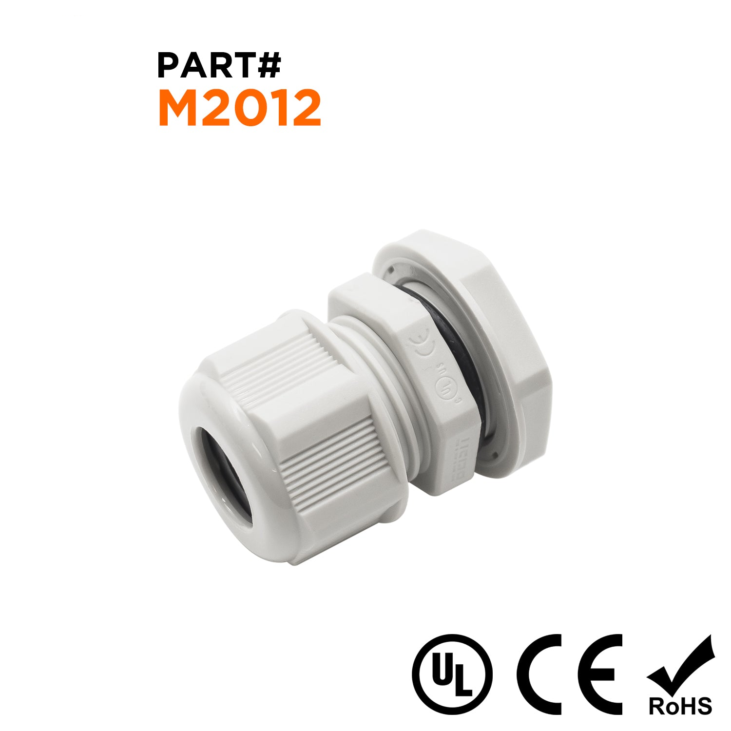 M2012GY - M20 x 1.5mm Metric Rosca De nailon Prensaestopas, Gris, Rango: 1/4" a 1/2", UL Listed, IP68, IP69K - 1 pieza
