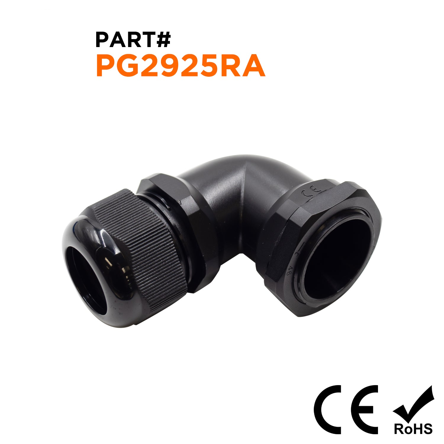 PG29  Right Angle Cable Gland - 18-25mm - Black - PG2925RA