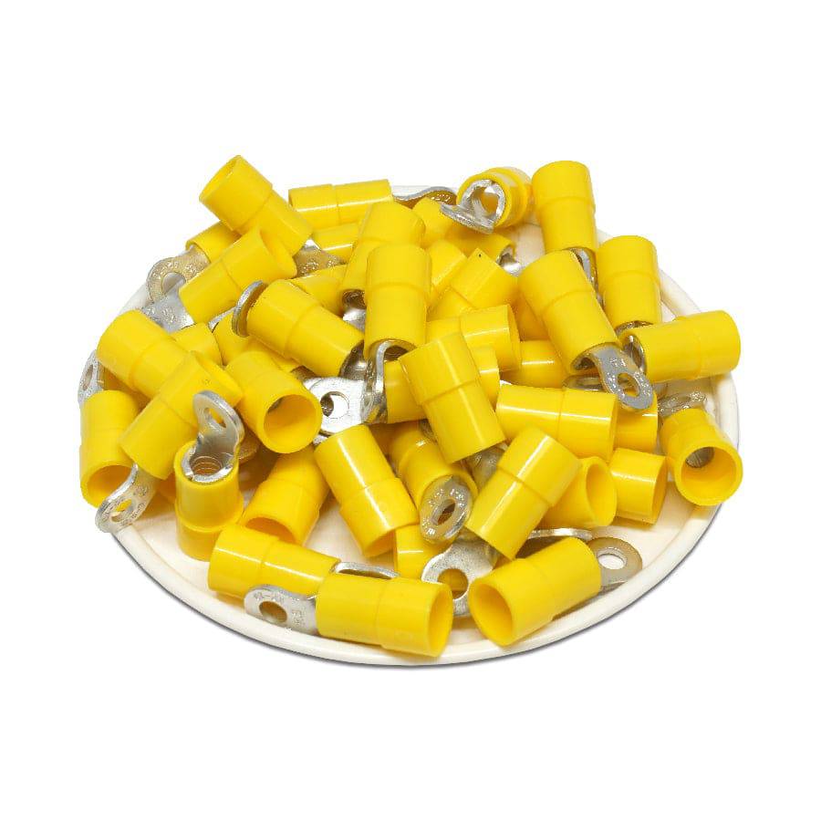 RVY5-32 - 12 to 10 AWG Molded PVC Vinyl Insulated Ring Terminals, Easy Entry, #4 Stud, 50 Pieces