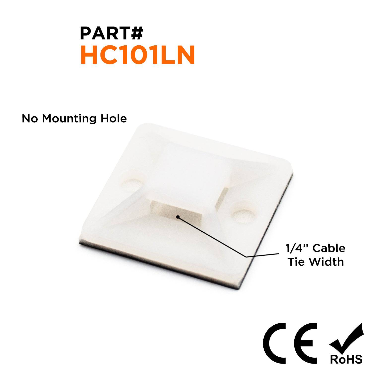 15/16"L x 15/16"W Nylon Self-Adhesive Tie Mounts - Cable Tie Width: 5/16", Natural, 100 Pieces