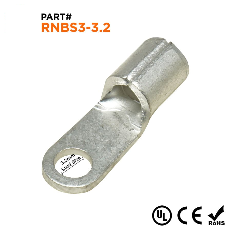 RNBS3-32 - 14 to 12 AWG Non Insulated Ring Terminals, #4 Stud, UL Recognized, 100 Pieces