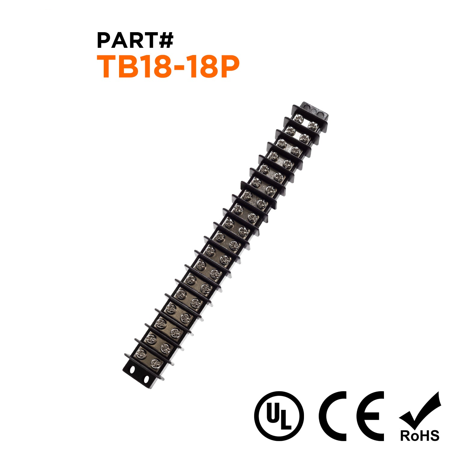 TB18-18P - Barrier Strip Terminal Block, Terminal Strip, 18 Pole, Double Row, 20A, 300V, UL Approved, 1 pieza