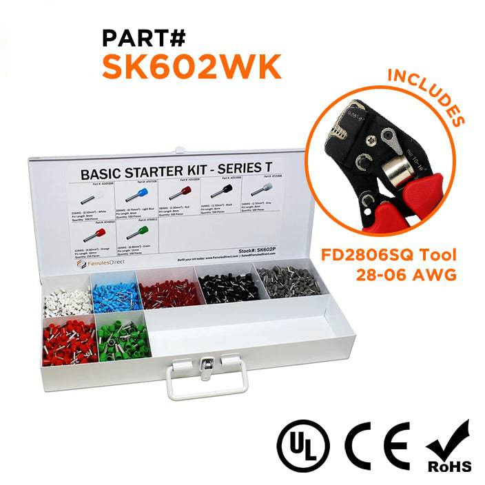 SK602WK - 22 a 10 AWG Basic Punteras Kit + FD2806SQ Herramienta, 2,850 piezas, Series T, 1 Kit