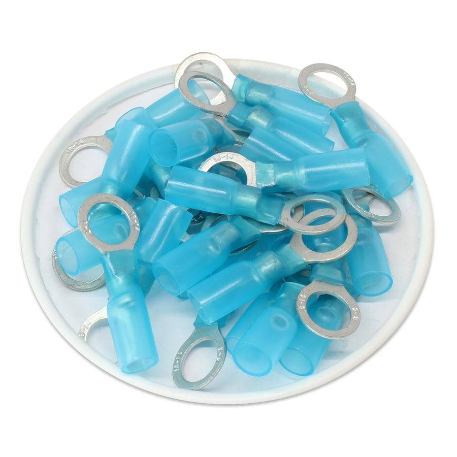 DSB516 - 16 to 14 AWG Heat Shrink Ring Terminals, 5/16" Stud, Polyolefin, 25 Pieces