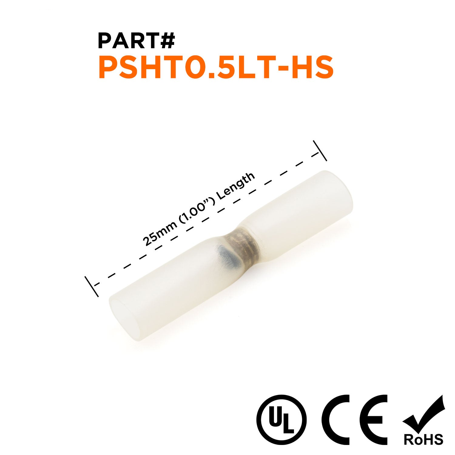 PSHT05LT-HS - 26 to 22 AWG Polyethylene Double Wall Heat Shrink Solder Sleeve, 50 Pieces