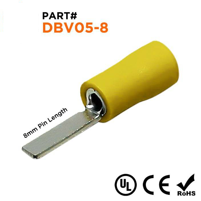 26 a 22 AWG Con aislamiento de vinilo Flat Blade Terminales, Butted Seam, UL Approved, 100 piezas - DBV05-8
