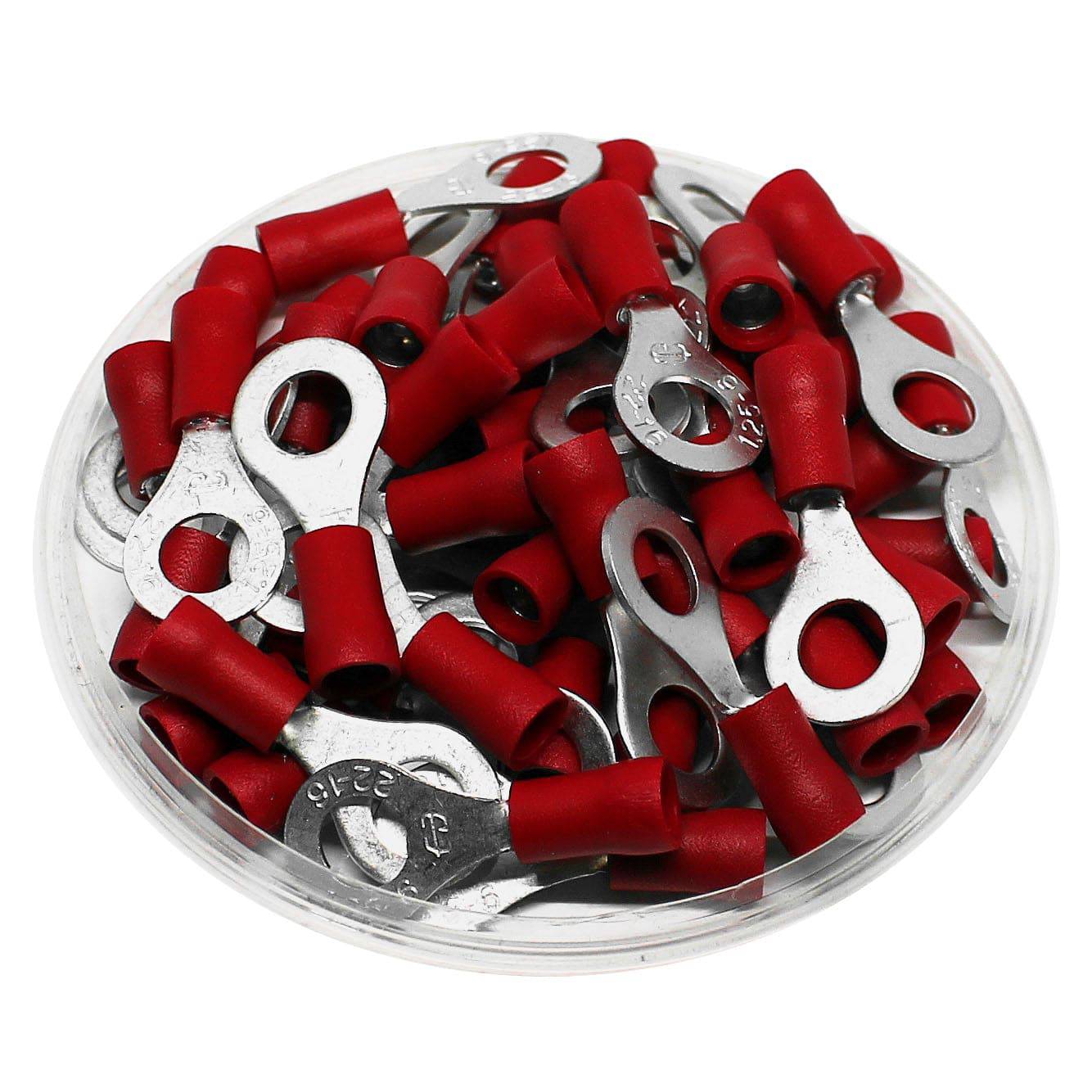 RD1-6 - Double Crimp Vinyl Insulated Ring Terminals - 22-16 AWG - 1/4" Stud