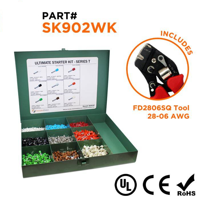 SK902WK - 22 to 8 AWG Ultimate Wire Ferrules Kit + FD2806SQ Tool, 5,400 Pieces, Series T, 1 Kit