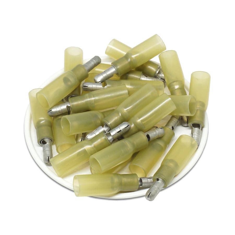 SBTM102-4 - 12 to 10 AWG Heat Shrink Bullet Connectors, Male, Size: 0.16", Yellow, 25 Pieces