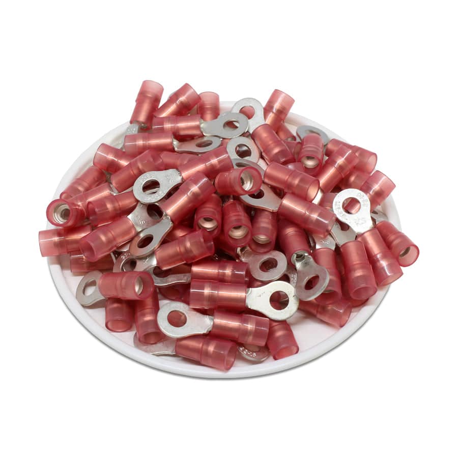 RNYDL1-3.7 - 22 to 16 AWG Nylon Insulated Ring Terminals, #6 Stud, Double Crimp, 100 Pieces