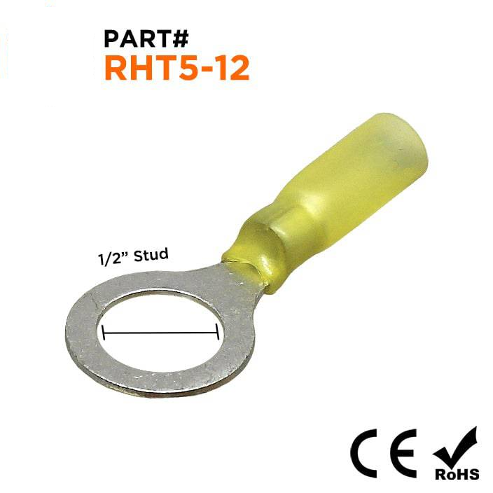 RHT5-12 - 12 a 10 AWG Termorretráctiles Terminales de anillo, 1/2" Orificio, Polyethylene, 10 piezas