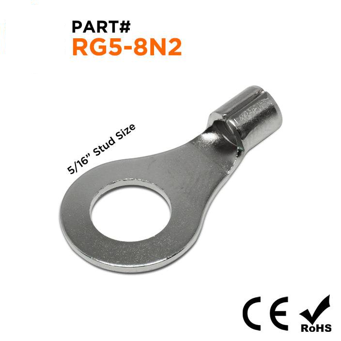 RG5-8N2 - 12 to 10 AWG High Temperature Ring Terminals, 5/16" Stud, Steel, 900°F, 100 Pieces
