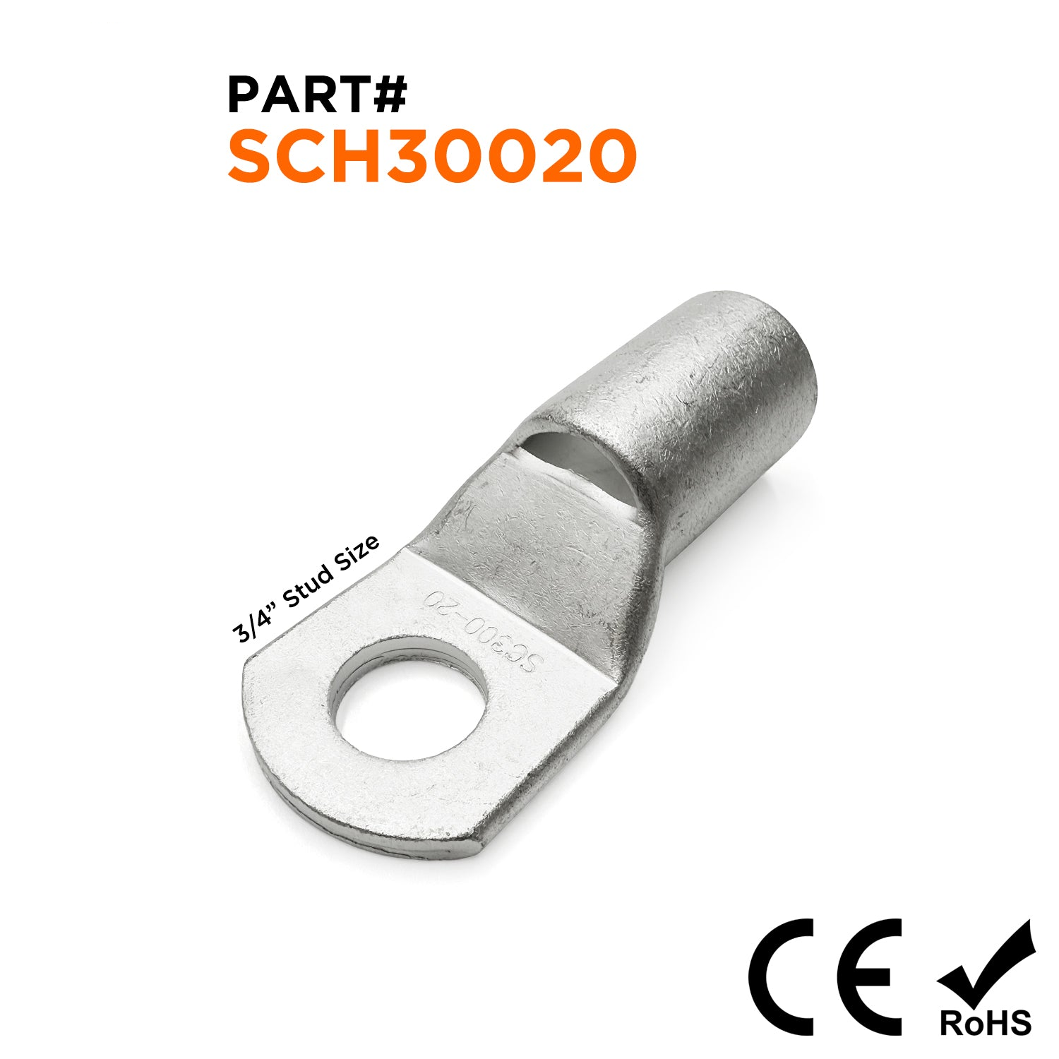 SCH30020 - 500 MCM Non Insulated Tubular Ring Lugs, 3/4" Stud, 1 Piece