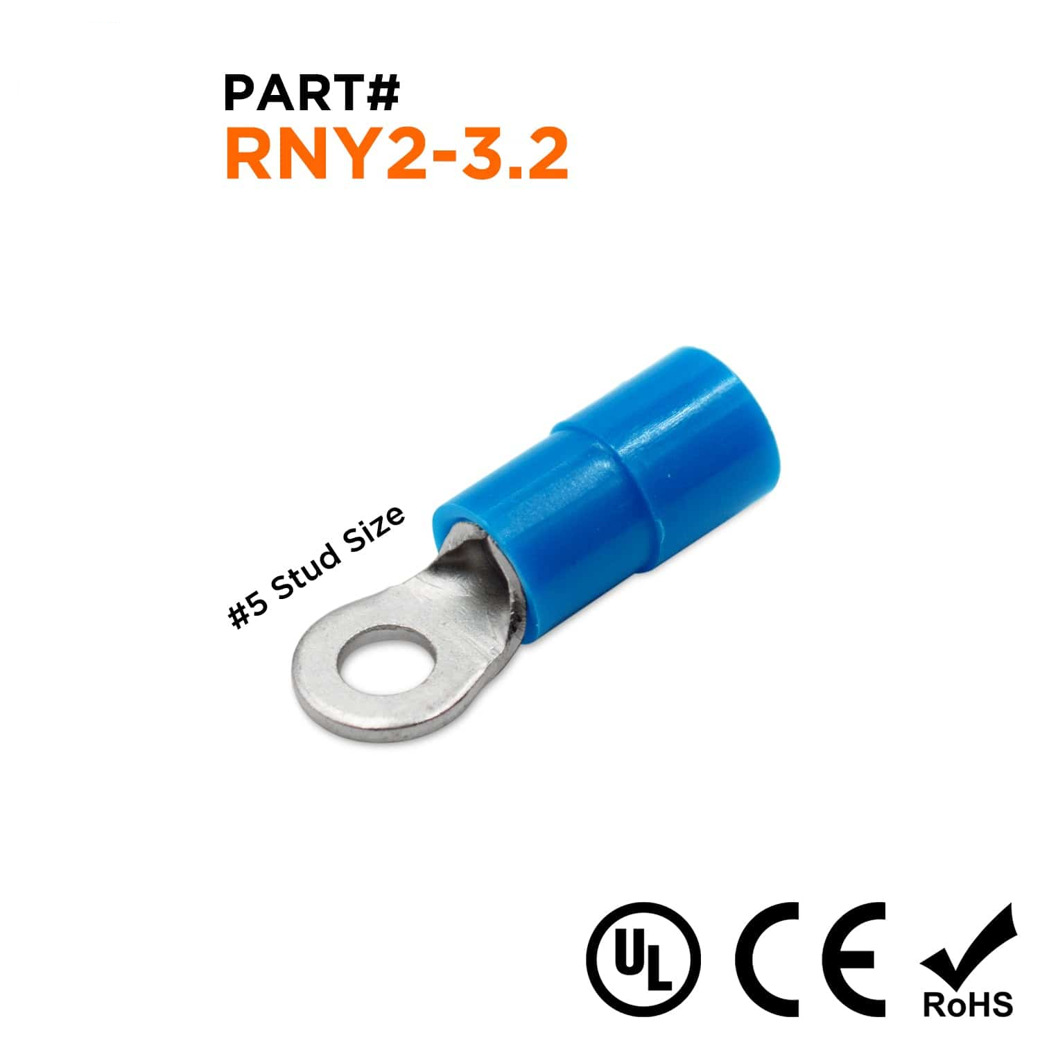 RNY2-32 - 16 to 14 AWG Nylon Insulated Ring Terminals, #4 Stud, 100 Pieces