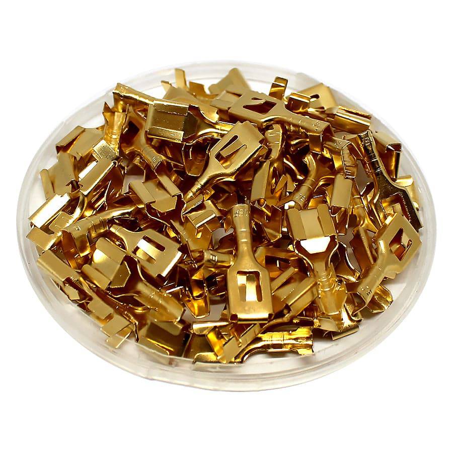 DJ621-B6.3B - 18 a 16 AWG Female Terminales de desconexión rápida, Brass, Lock Tab, 100 piezas