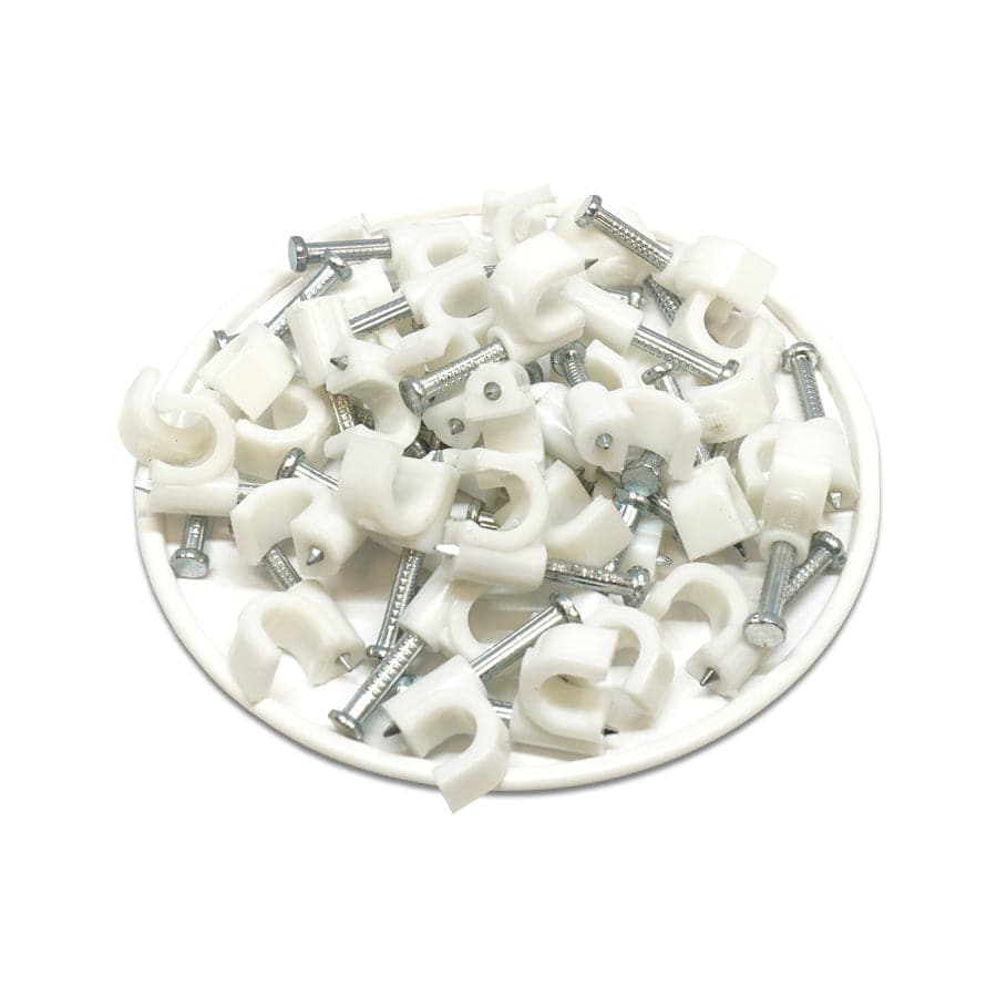 RNC6W - 1/4" Nail In Cable Grapas, Ethernet Cable Nails Tacks, Round, Blanco, 100 piezas
