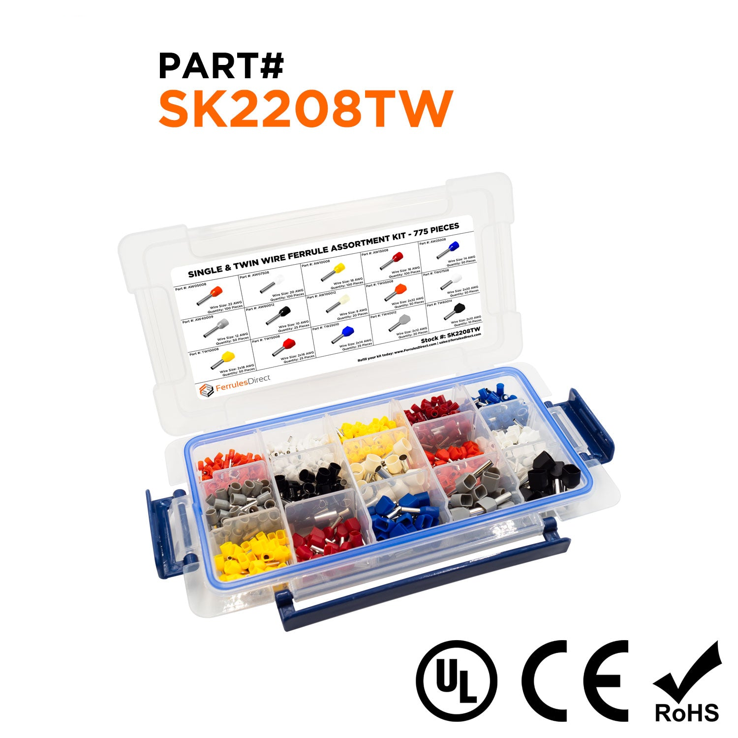 SK2208TW - 22-08 AWG Single & Twin Puntera Starter Kit, 775 piezas, Series W, 1 Kit